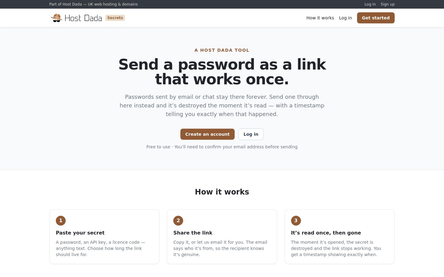 One-Time Secret – Share Passwords and Files as a Link That Works Once screenshot 1