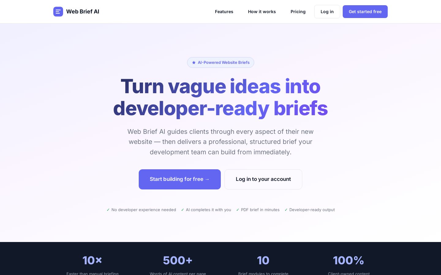 Web Brief AI — An AI-Powered Client Onboarding & Website Briefing Platform screenshot 1